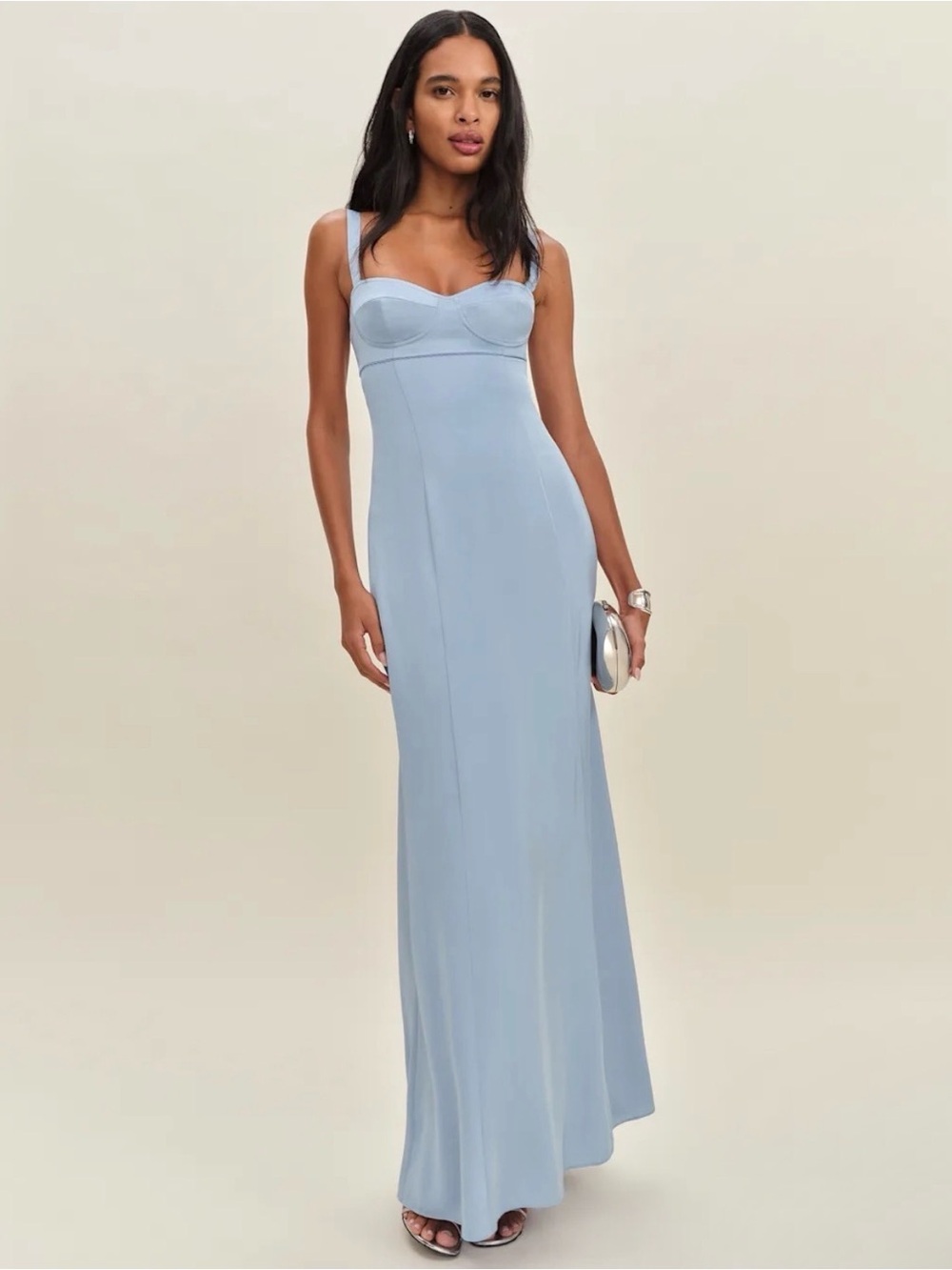 Reformation Elegant Light Blue Maxi Dress with Sweetheart Bodice